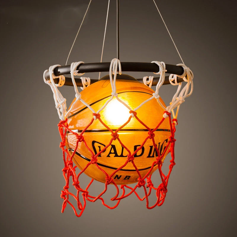 

Vintage Luminaria Basketball Pendant Light Hanging Lamp Acrylic Cage Art Decorative For Kid's Room Living Room Dinning Room P488
