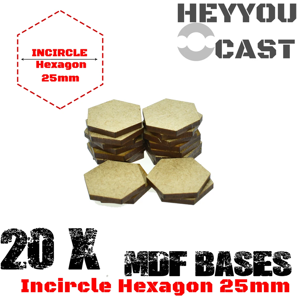 

20 x MDF Bases - 25mm Incircle Hexagon bases- Basing Laser Cut Wargames wood