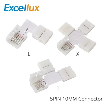 

5PCS/lot 10MM 5PIN RGBW L type / X type / T shape No Soldering connector For 5050 RGBW / RGBWW LED strip 5PIN RGBW connector