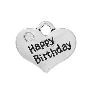 

DoreenBeads Charm Pendants Heart Silver color "Happy Birthday" Carved Clear Rhinestone 16mm x 14mm( 5/8" x 4/8"),20PCs