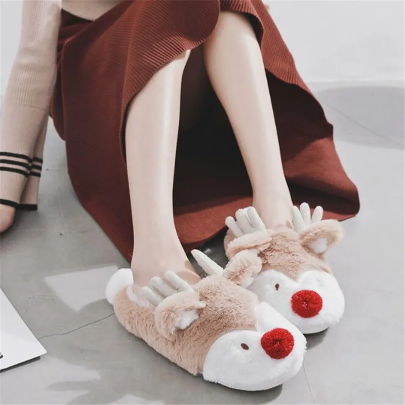 Christmas Reindeer Slipper Cute Cosplay Shoes Keep Warm Cotton Woman ...