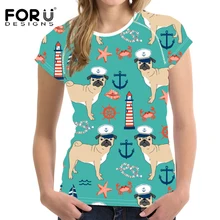 FORUDESIGNS Для женщин рубашка беговая футболка Симпатичные мопса печатных спортивной Rashgard женский сухой подходят под управлением одежда спортивные топы