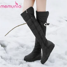 MEMUNIA/Новое поступление года; Сапоги выше колена; женские зимние сапоги из натуральной кожи; женские плюшевые зимние сапоги на молнии с пряжкой