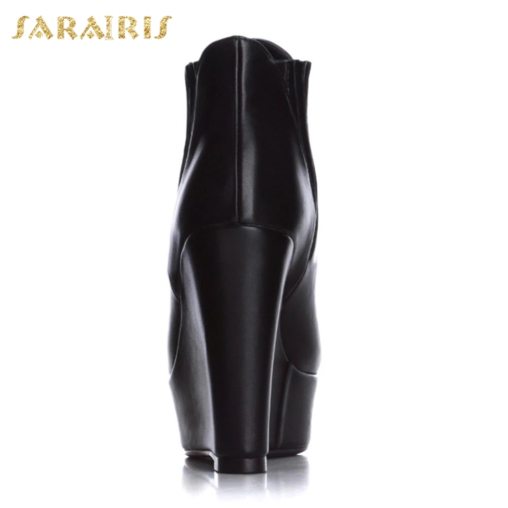 SARAIRIS/ г., высокое качество,, женская обувь на высокой танкетке женские ботинки черные ботильоны женская обувь на молнии