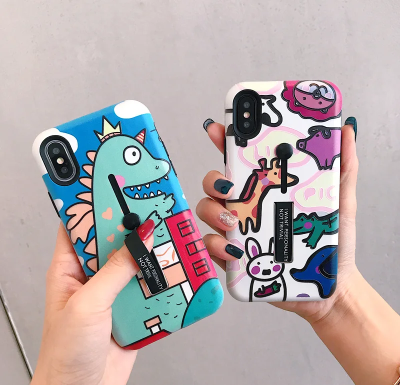 

For Cute dinosaur zoo ring bracket apple X mobile phone shell cartoon iphone7plus/8/6sp anti-fall female