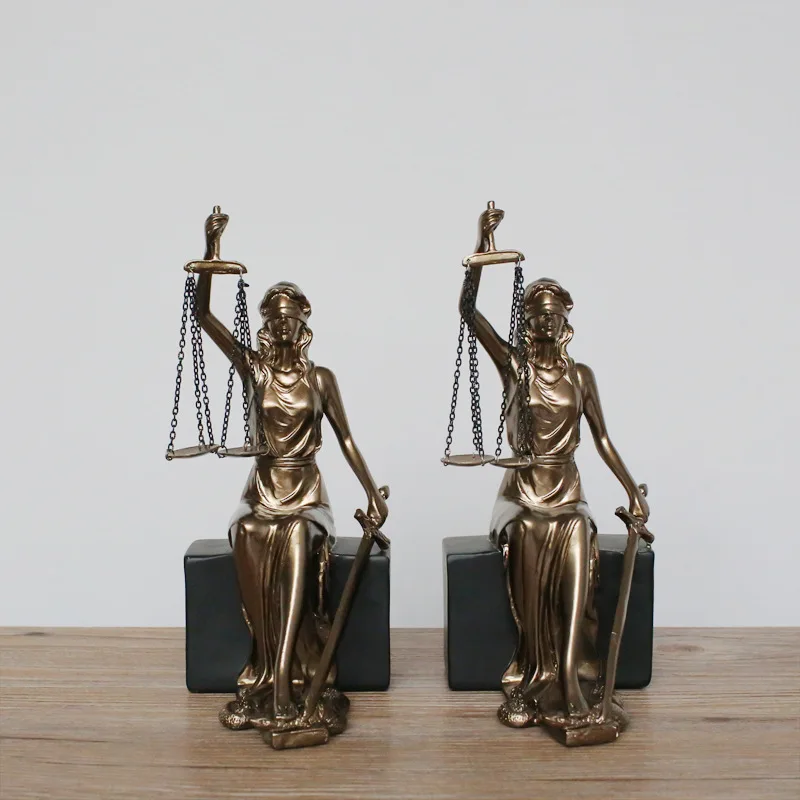 

2Pc/set Goddess Of Justice Greek Amis Themis Modern Art Craft Statue Vintage Imitation Copper Resin Bookshelf Action Figure Toy