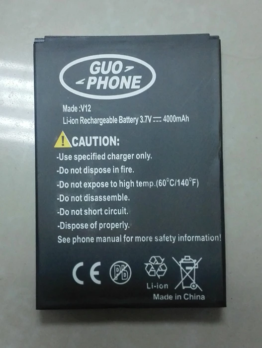 

Original GUOPHONE V12 phone battery 4000mah 3.7v for GUOPHONE V12 Waterproof Phone 5.0" MTK6572 Android 4.4 Phone-free shipping