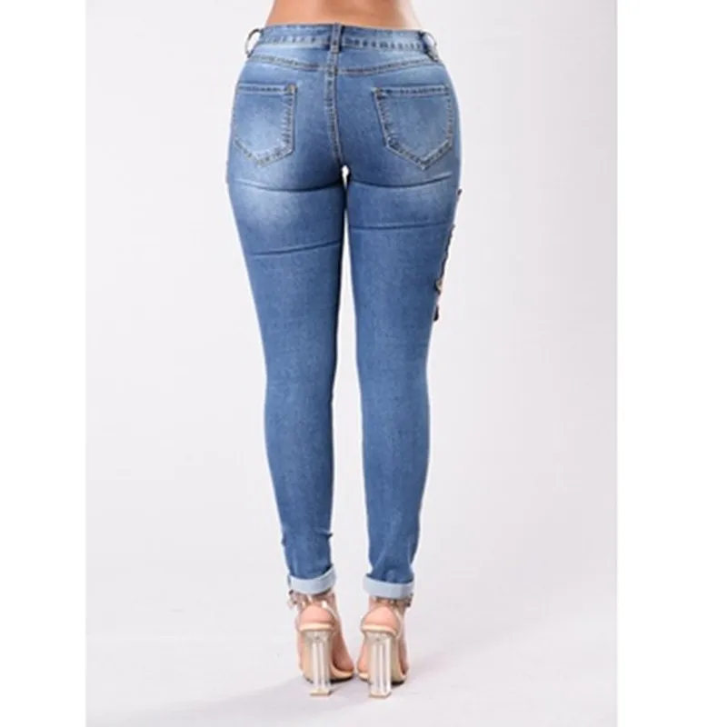 Модные джинсы с вышивкой Женские джинсовые брюки Новые брендовые Стрейчевые с посадкой на талии обтягивающие брюки для женщин джинсовые