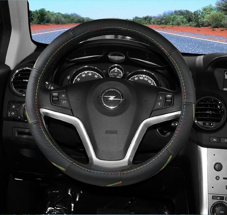 

38cm car geunine leather steering wheel cover for opel corsa mokka insignia vivaro zafira b meriva accessories 2009 - 2018