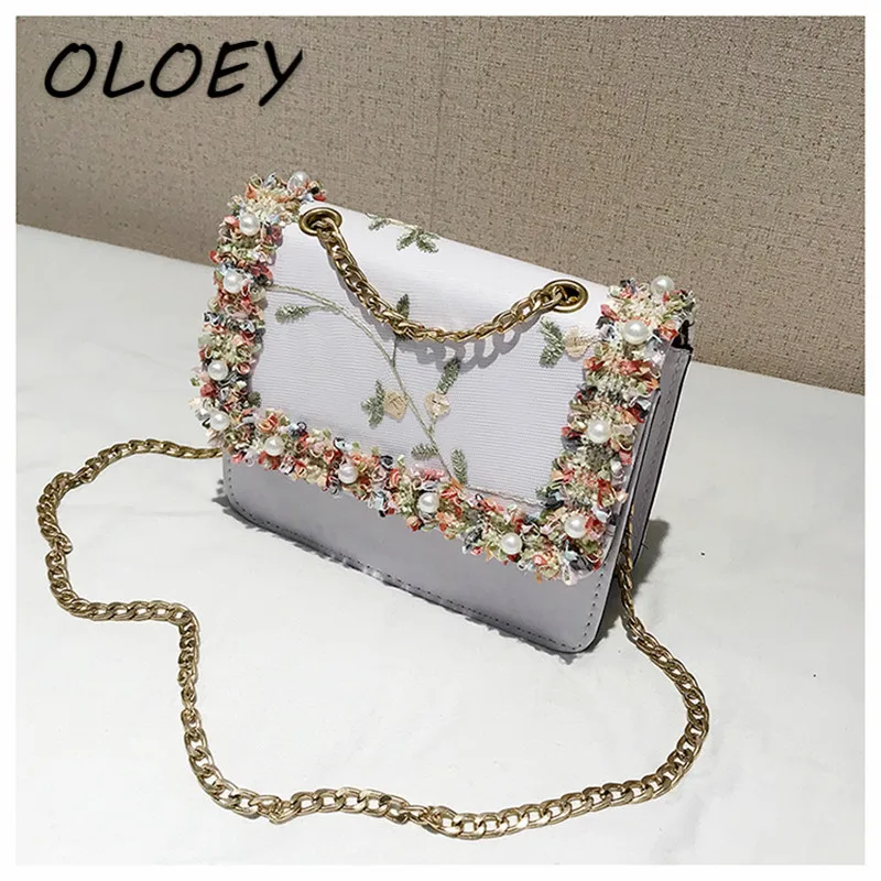

PinShang Women Elegant Lace Flowers Single Shoulder Bag Portable Casual All-match Chain Bag Cross body all-match Messenger Bag#