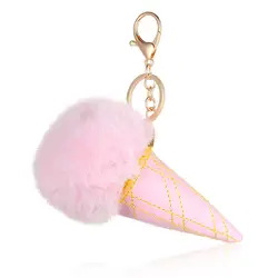 Пушистый меховой брелок для ключей "мороженое" для женщин Fuax кроличий мех шаровой помпон брелок для ключей Автомобильная сумка