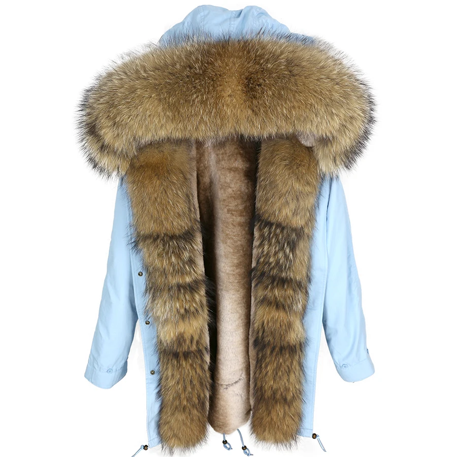 OFTBUY, длинная парка, зимняя куртка, Женское пальто с натуральным мехом, большой воротник из натурального меха енота, капюшон, Толстая теплая подкладка, уличная одежда, бренд Luxuty - Цвет: 12