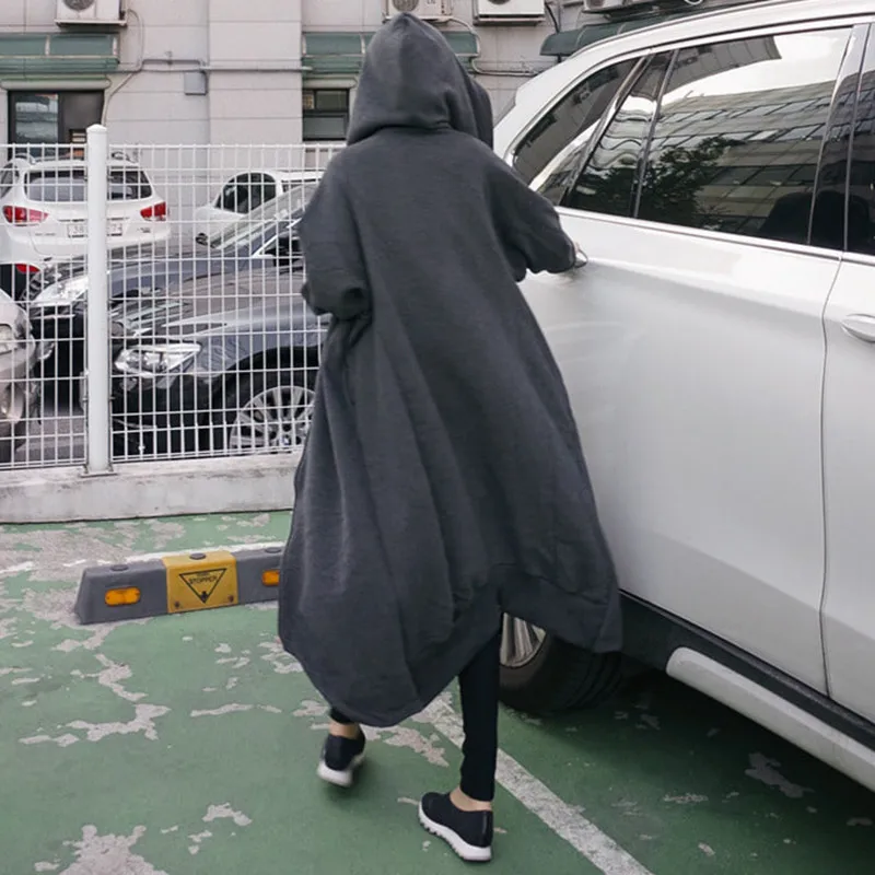 

LANMREM 2019 Autumn Winter New Fashion Women Loose Plus Casual Long Solid Color Plus Velvet Hooded Sweatshirt TC212