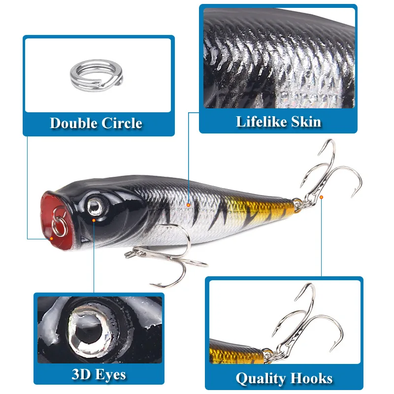 Popper Lures Bait 6 Colors 9cm/14.7 G Artificial Bionic Minnow Fish Bait Black Hook Plastic Hard Bait Fishing Gear jooyoo
