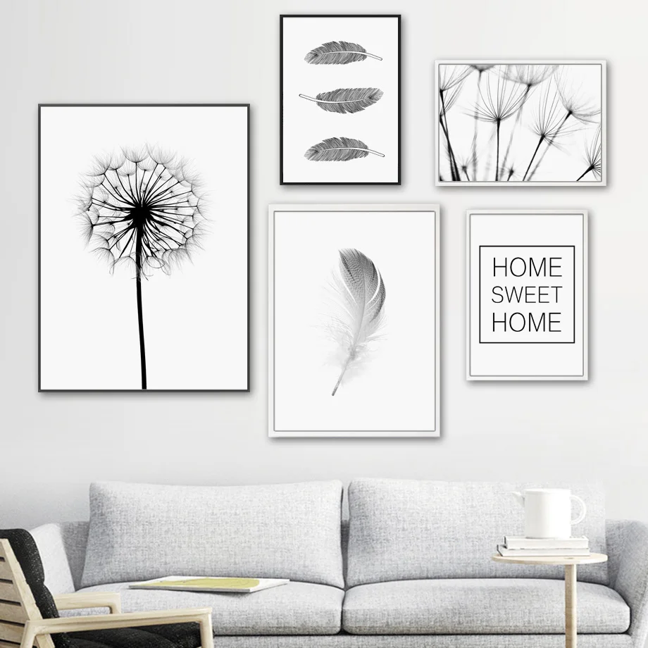 

Wall Art Canvas Painting Feather Dandelion Quotes Black White Nordic Posters And Prints Pop Art Wall Pictures For Living Room