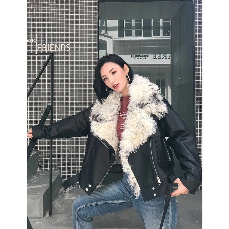 2018 Real Natural Sheepskin Short Jackets with Wool Turn-down Collar Long Sleeve Fashion Lady'S Coat New Design Solid Warm | Женская