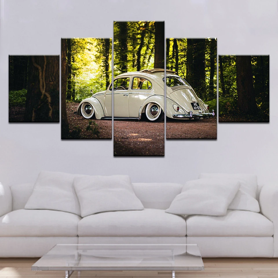 Volkswagen Beetle автомобиль холст картина стены Искусство модульная гостиная домашний декор плакат 5 шт. HD принты лесной пейзаж картина