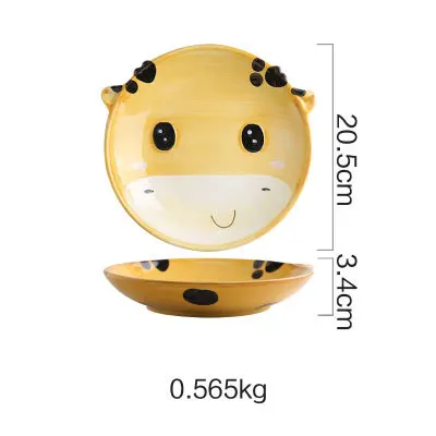 Cute Ceramica Plates Glazed Creative Hand Painted Bowl Spoon Set Breakfast Steak Children's Fruit Plate Animal Dish Cutlery - Цвет: K giraffe dish