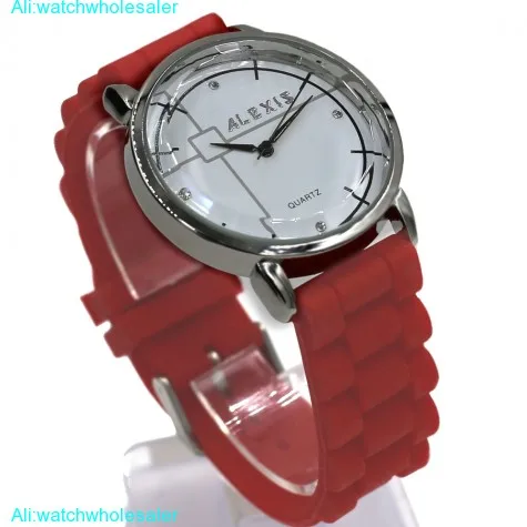 FW824G New White Dial PNP Shiny Silver Watchcase Silicone Red Band Fashion Watch