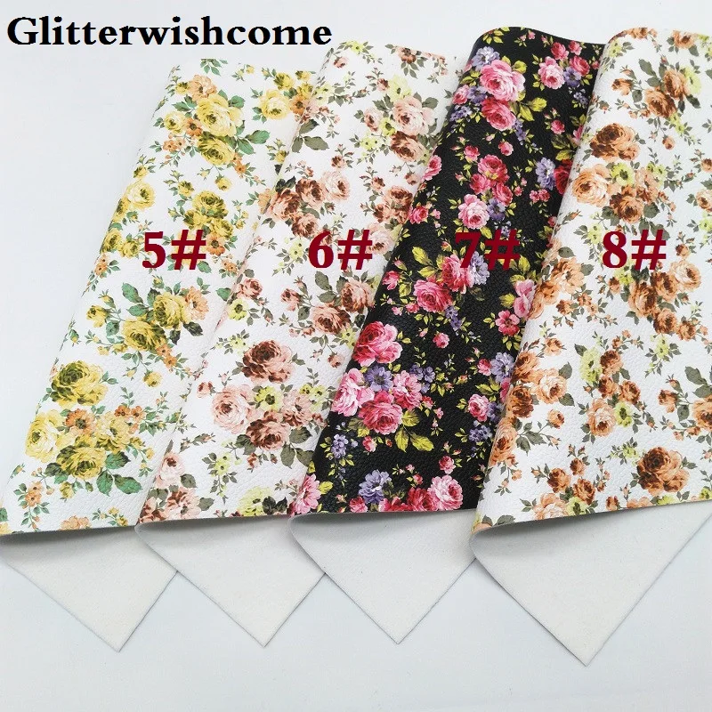 Glitterwishcome 30X134 см мини рулон синтетическая кожа, печатные цветы розы, искусственная ткань из искусственной кожи винил для бантов, GM022