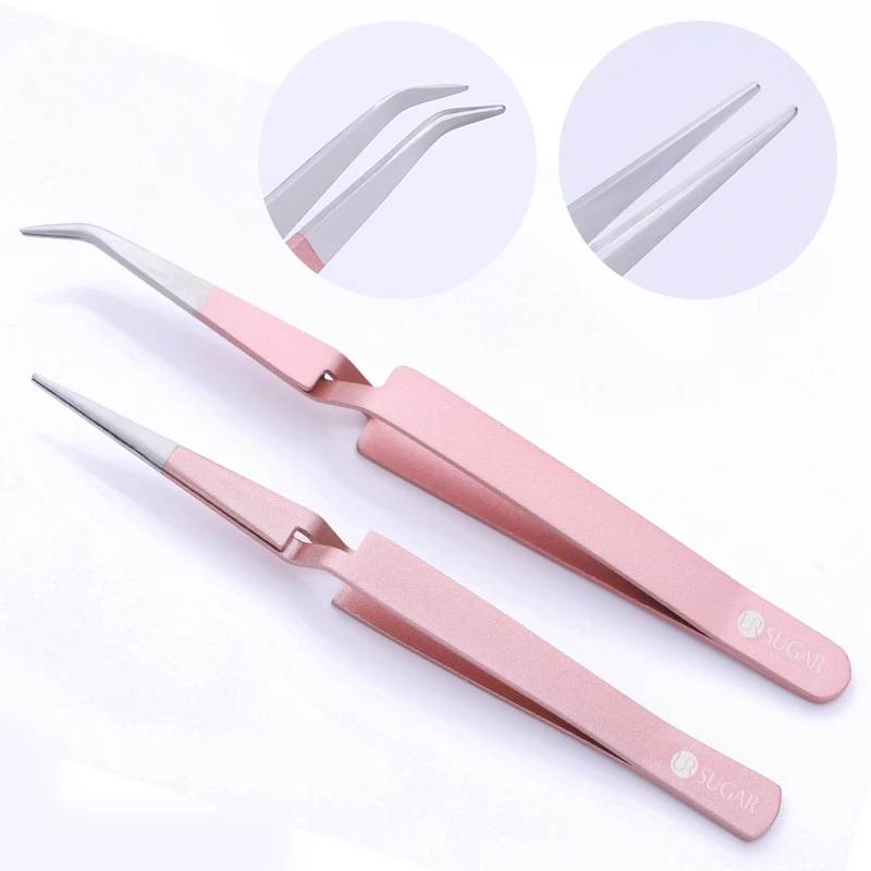 

UR SUGAR Cross Lock Reverse Tweezers Rose Gold Straight Elbow Stainless Steel Nail Art Manicure Professional Tool Kits Set