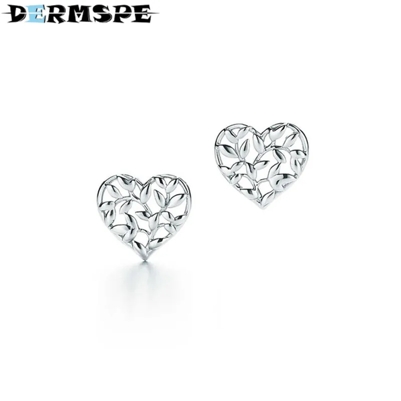

DERMSPE TIFF 925 Sterling Silver Jewelry Heart-Shaped Earrings Fashion Ladies Elegant Tree Of Life Earrings DIY Gift