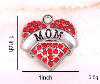 

New Arrial Size 1 inch*1 inch New listing 50pcs zinc studded with sparkling red crystals MOM Heart Pendant(P500123)