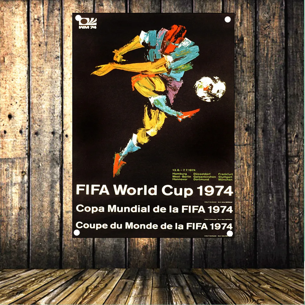 

West Germany 1974 World Cup" Vintage Football Poster Banner Flag Tapestry HD Senior Art Cloth Painting Wall Chart Home Decor