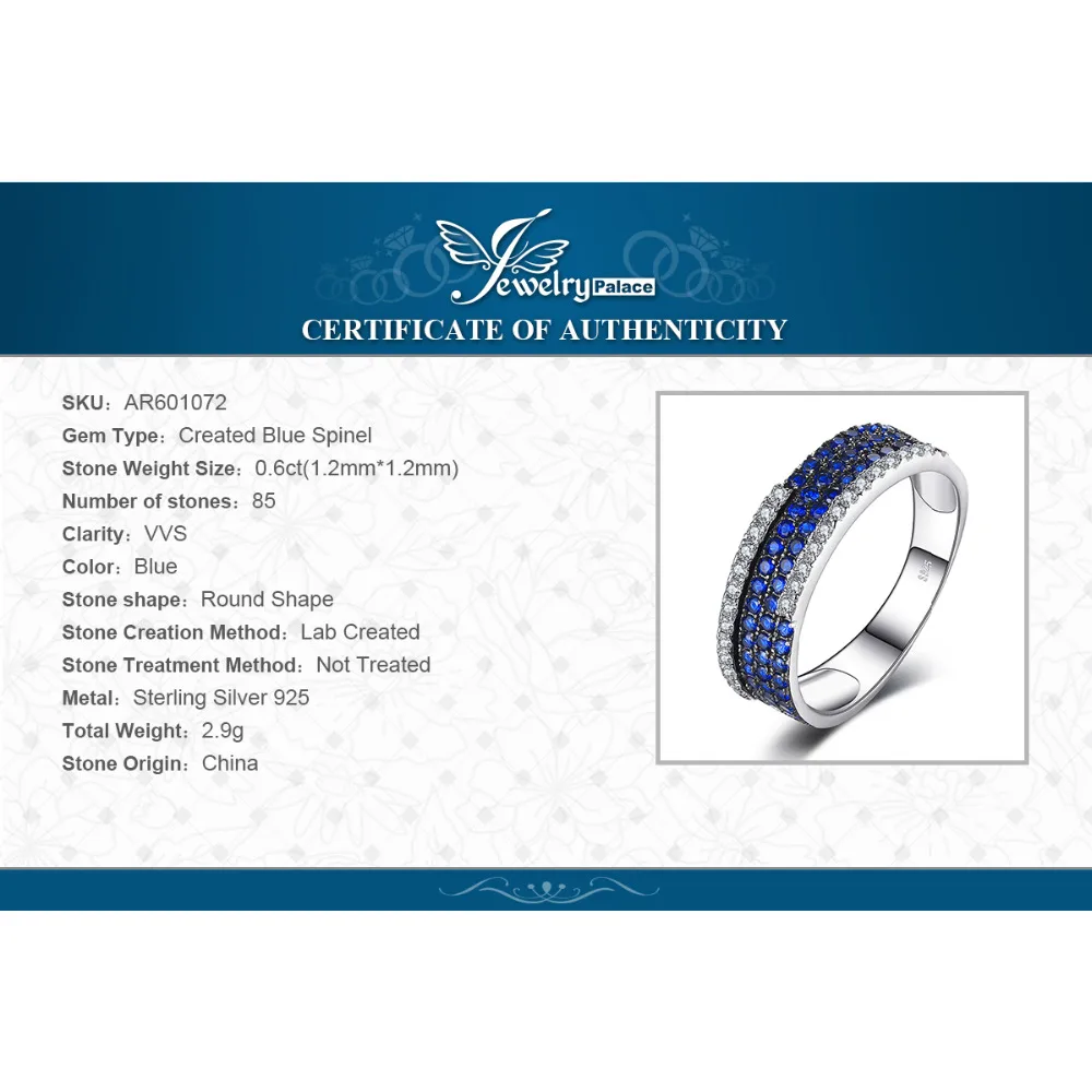 JewelryPalace 0.8ct Created Blue Spinel Cluster Cocktail Ring 100% Real 925 Sterling Silver Fashion Brand Fine Jewelry For Women
