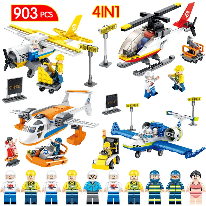 

903pcs City Airport Aviation Compatible LegoINGLY Technic Aircraft Helicopter Trainer Building Blocks Sets Bricks Model Kids Toy