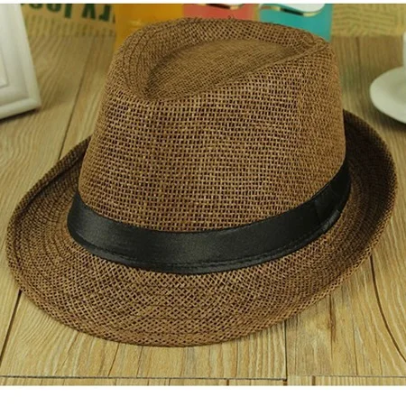 [DINGDNSHOW] модная мужская шляпа от солнца для взрослых, джаз, кепки, летние шляпы для женщин, винтажная пляжная соломенная шляпа Панама - Цвет: coffee adult
