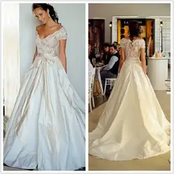 Элегантное платье с v-образным вырезом для свадьбы 2017 Свадебные платья Vestido De Novia трапециевидной формы, атласный, по заказу кружевной