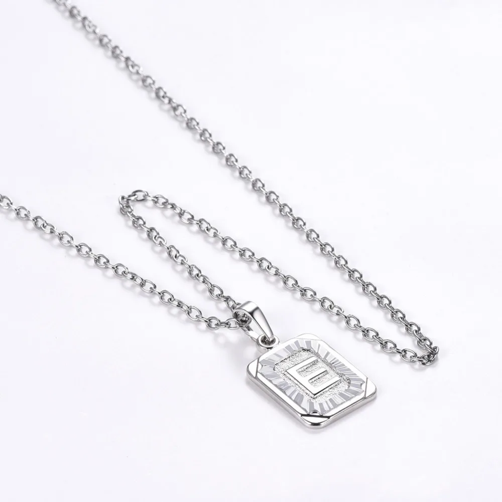 U7 Square Letters Necklaces Pendant Chain Necklace for Women Men English Initial Name Alphabet Jewelry Best Birthday Gifts P1196