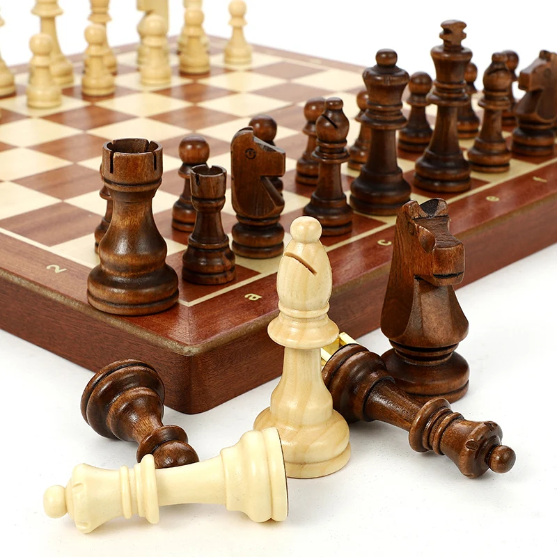 Conjunto de xadrez de madeira para crianças e adultos - 15 Staunton Chess  Set - Grandes Conjuntos de Jogos de Tabuleiro de Xadrez Dobrável -  Armazenamento para Peças Wood Pawns - E-Book