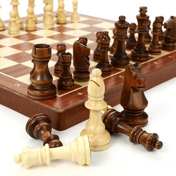 

Hot Top Grade Wooden Folding Large Chess Set Handwork Solid Wood Pieces Walnut Chessboard Children Entertainment Gift Board Game