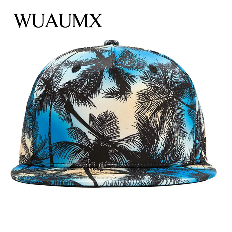 Wuaumx Высококачественная Кепка Snapback для мужчин и женщин с 3D принтом Кокосовая Пальмовая бейсбольная кепка плоская верхняя часть хип-хоп кепка с плоским козырьком gorras planas