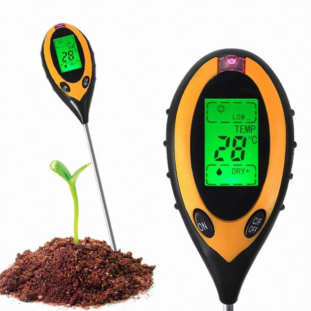 

4 in 1 Digital PH Meter Soil Moisture Monitor Temperature Sunlight Tester for Plants Agriculture With LCD Displayer