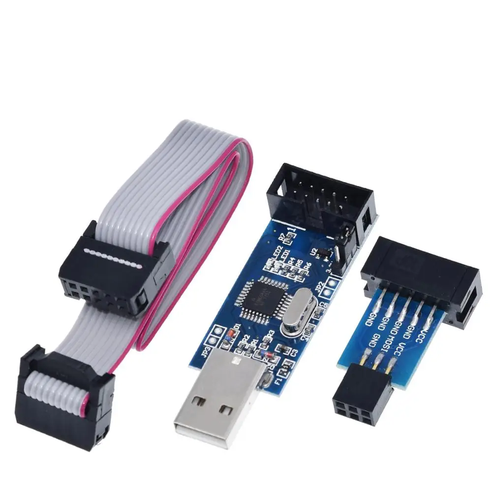 1 комплект USBASP USBISP AVR программист USB ATMEGA8 ATMEGA128 ATtiny/CAN/PWM 10Pin провод модуль DIY+ 10Pin до 6 Pin адаптер плата