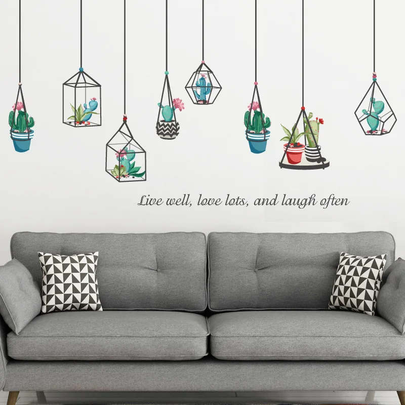 

Chandelier Succulent Plants Flower Pot Sticker Mural TV Background Wardrobe Wall Stickers Home Decor 3D Stickers