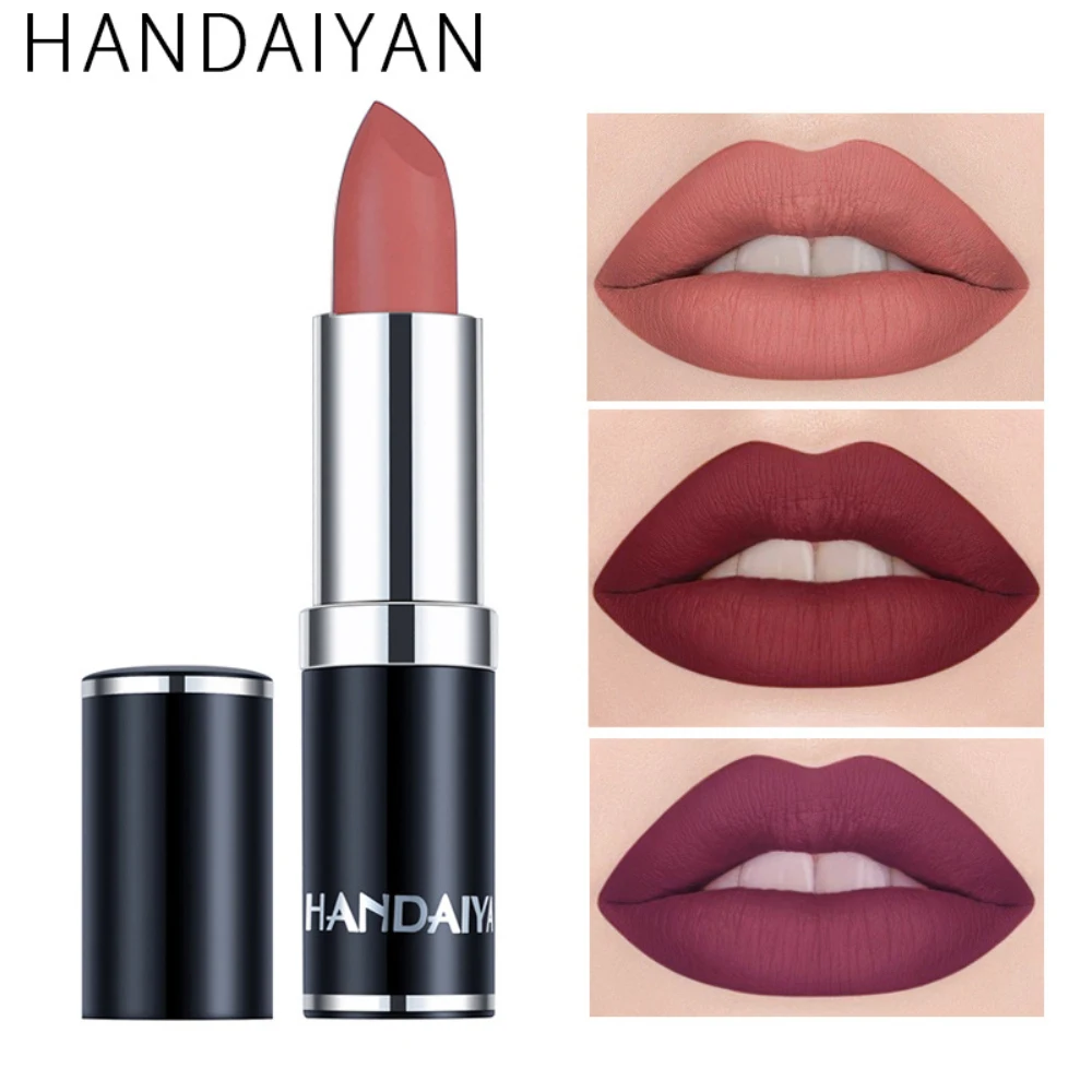

1PC HANDAIYAN 12Colors Nude Waterproof Lipstick Matte Pumpkin Lipstick Moisturizing Water-Resistant Profissional Lipstick TSLM2
