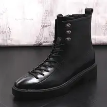 ERRFC стиль европейской роскоши мужские черные ботинки для отдыха дизайнерские короткие ботинки на шнуровке мужские модные ботинки до середины икры на толстой подошве Zapatos 38