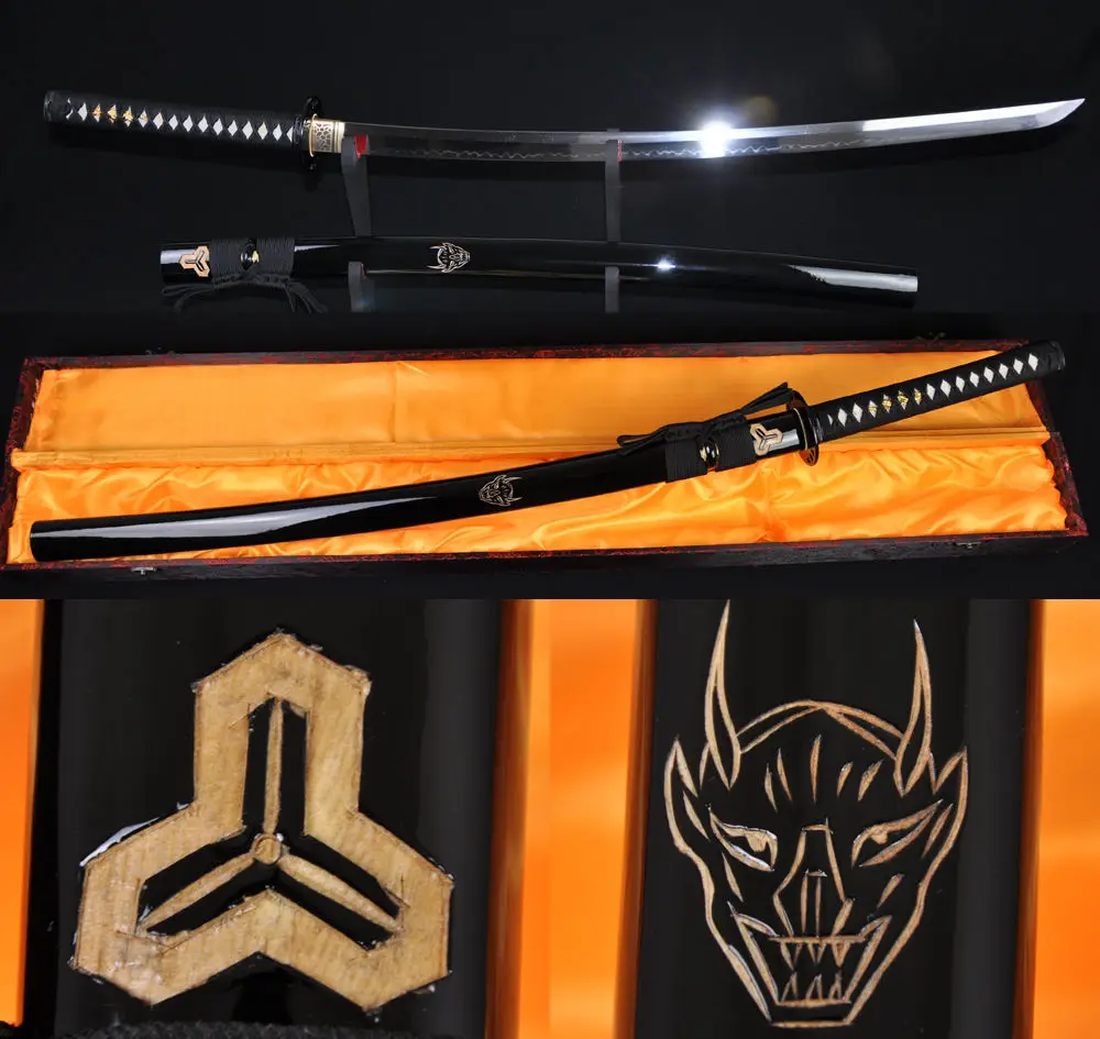 Japonský zabiják Bill Kendo meč Samurai Katana s vysokým obsahem uhlíku 1095 ocelová hlína temperovaná Katanas Real Hamon T10 Čepel zaplavuje velmi ostrá
