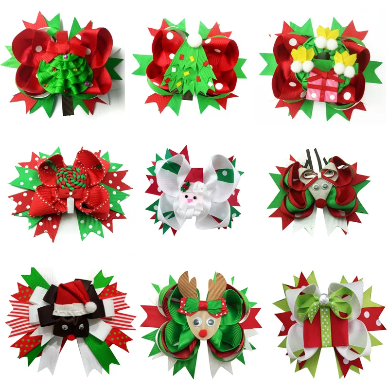 

Christmas girl's hair bows headband cartoon children crocodile clip hair accessories headwear colorful Christmas tree decoration