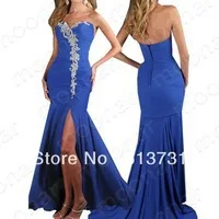Custom Made Sweetheart Crystal Royal Blue High Slit Front Mermaid Evening Dresses Prom Party Gown BO1364