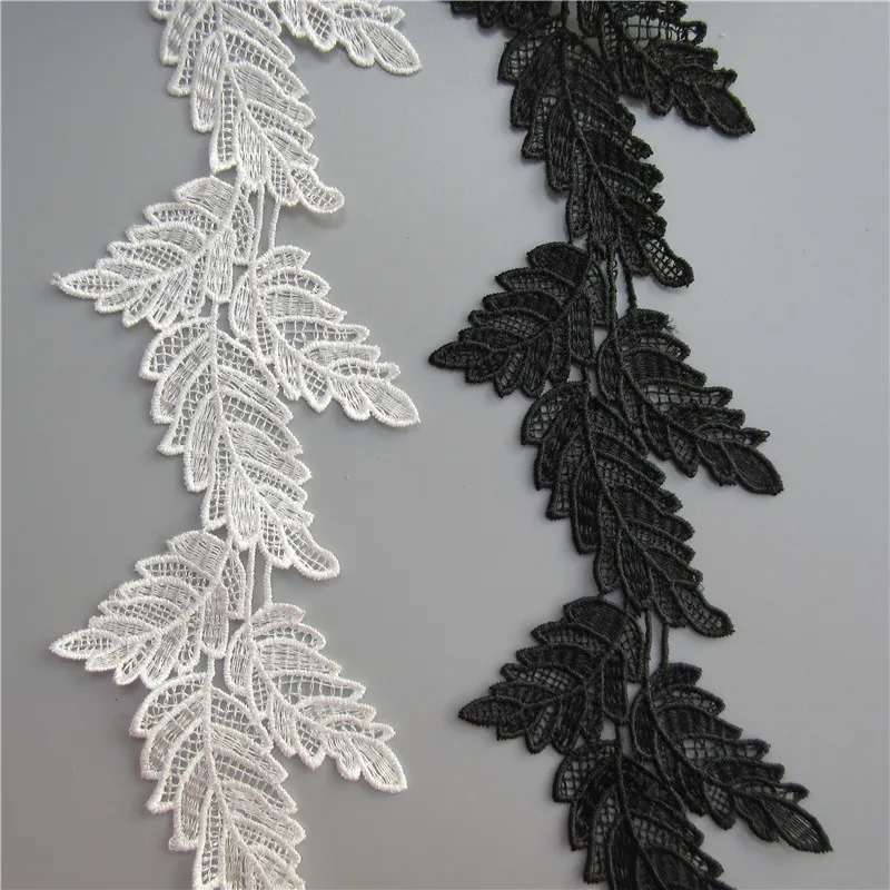 2 ярда растворимый белый черный полиэстер листья вышитые кружева отделка ленты ручной работы DIY шитье ремесло для костюм шляпа украшения