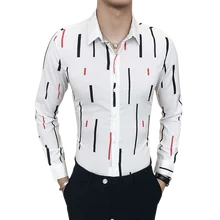 Новая Корейская мужская рубашка с длинными рукавами в полоску и полоску, рубашка с принтом на осень /рубашки, мужское платье