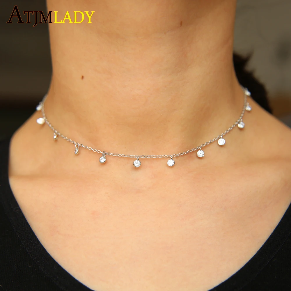 Колье, высокое качество, тонкое короткое ожерелье, минималистичное ожерелье в виде капли, Cz, очаровательные цвета, звено цепи 32+ 8 см, колье для девушек, слой для женщин