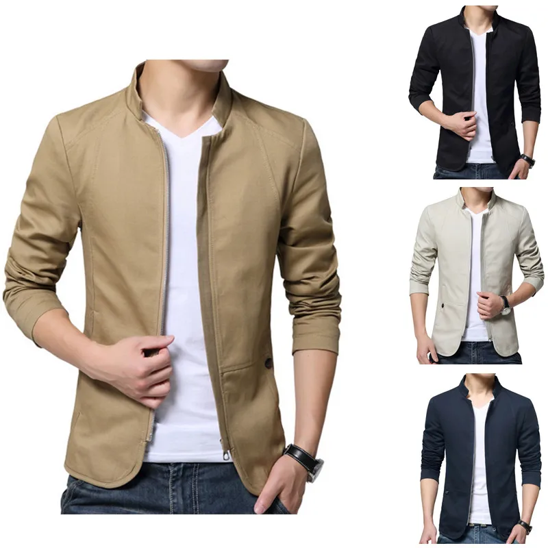 mens hot sale spring and autumn youth casual cotton stand collar jacket short style coat four