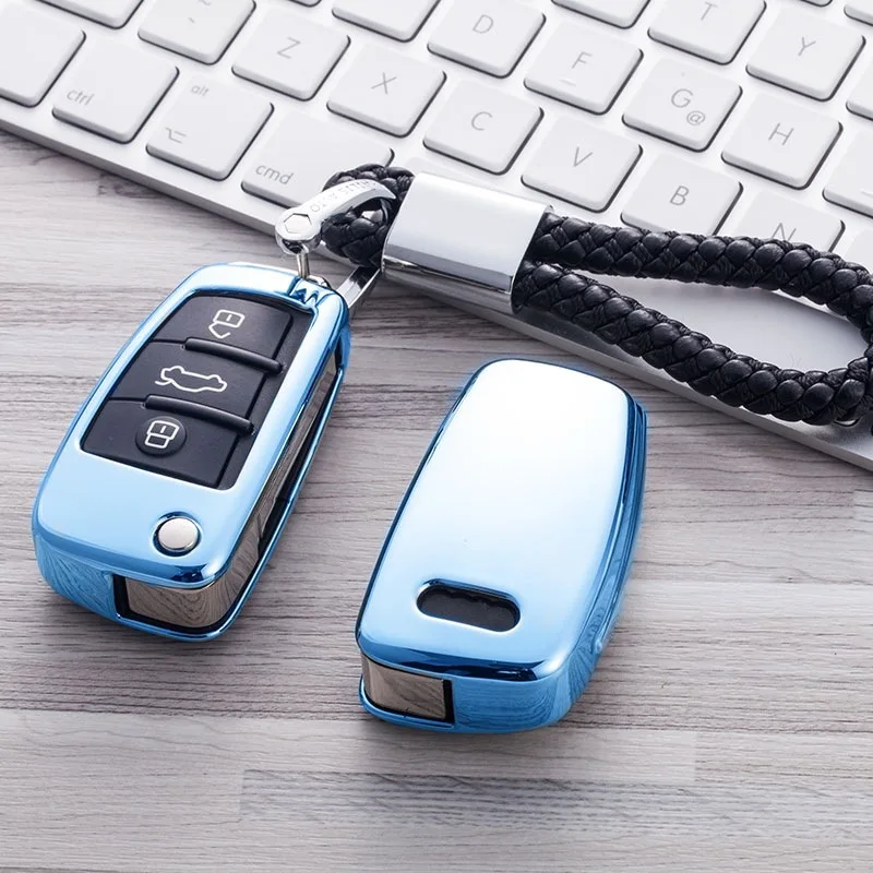 Новое поступление, подарок при покупке! мягкий яркий TPU чехол для автомобиля чехол для ключей для автомобиля Audi Q3 A4L A6L Q5 Q7 A1 A3 A4 A5 A7 A8 C6 R8 Брелок «Обложка» автомобиль защиты аксессуары - Название цвета: A-Blue keychain