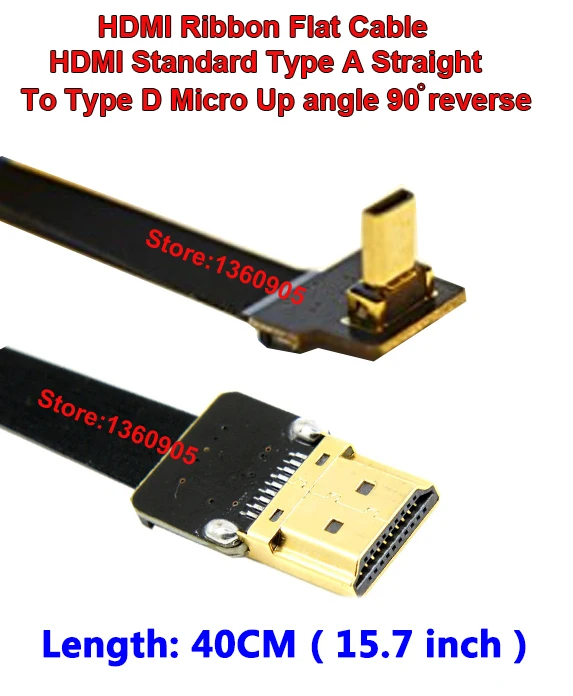 

New Black 40CM 15.7'' Ultra Thin HDMI Cable FPV Micro Male Up angle 90 to Standard Type A Male Straight (REVERSE Micro SOCKET)